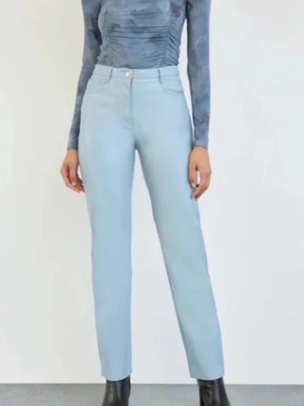 Wilfred Aritzia Melina Light Blue Vegan Leather Pants Straight Leg Size 2